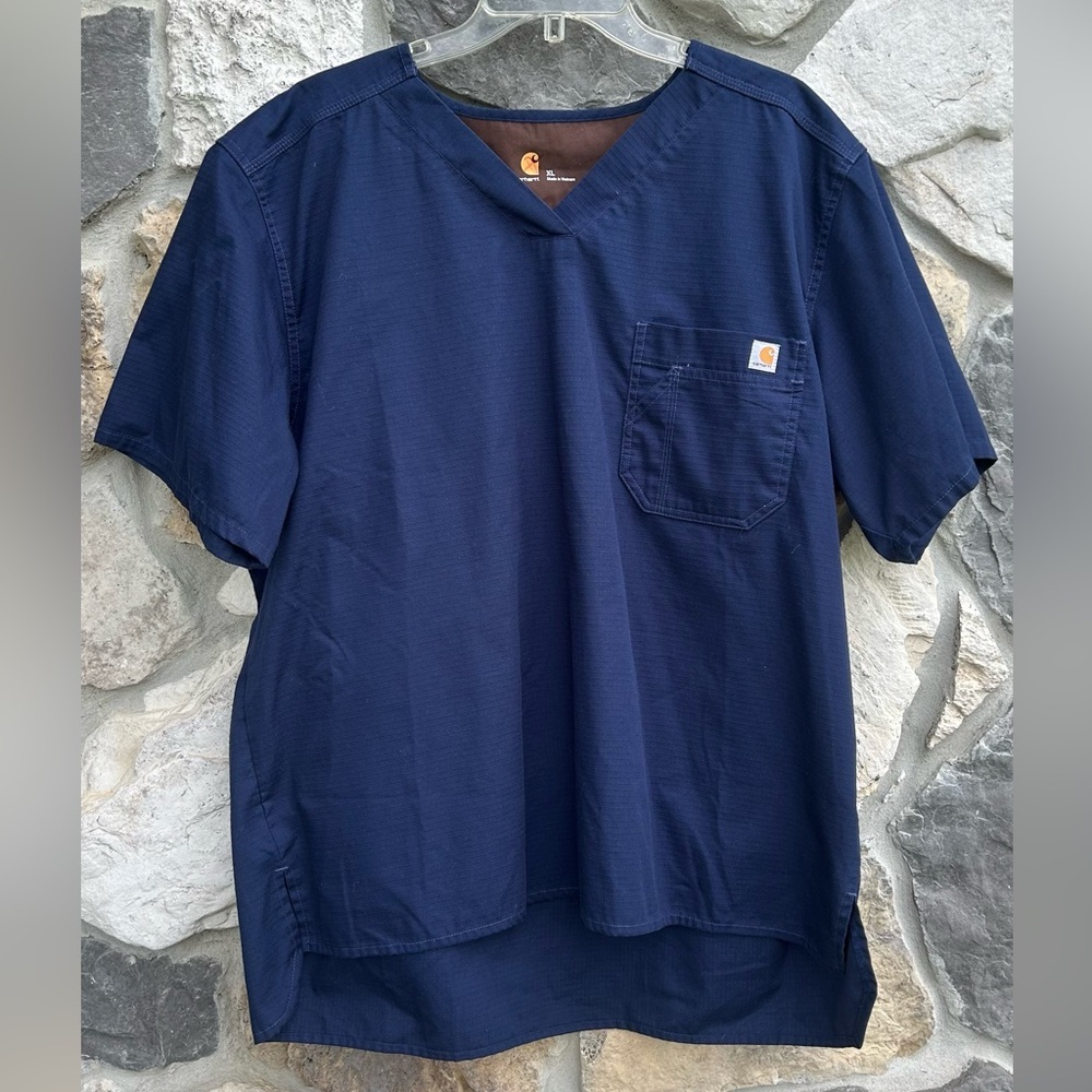 Carhartt Mens Scrub Top Size XL Navy Blue Medical Ripstop Utility Workwear
